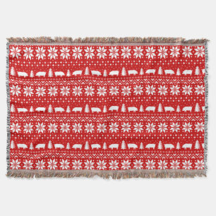 Cute Pig Silhouettes Christmas Holiday Pattern Throw Blanket
