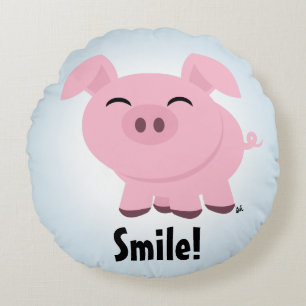 Cute Pig Smile Round Pillow