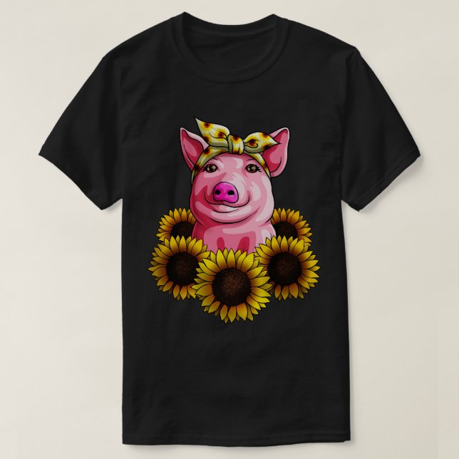 Cute Pig Sunflower Lovely Piggy with Banana T-Shirt (Design Front)