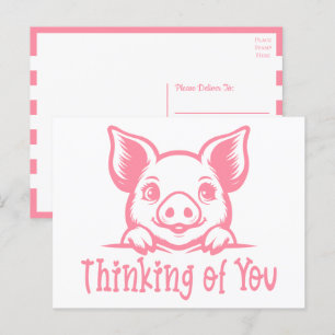 Cute Pig Thinking of You, Miss You, Pink Piglet Hi Postcard