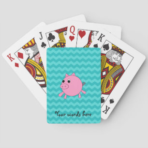 Cute pig turquoise chevrons playing cards