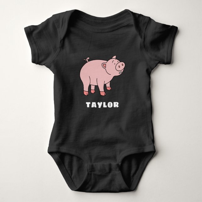 Cute Pig Unique Boy Personalised Custom Name Baby Bodysuit (Front)