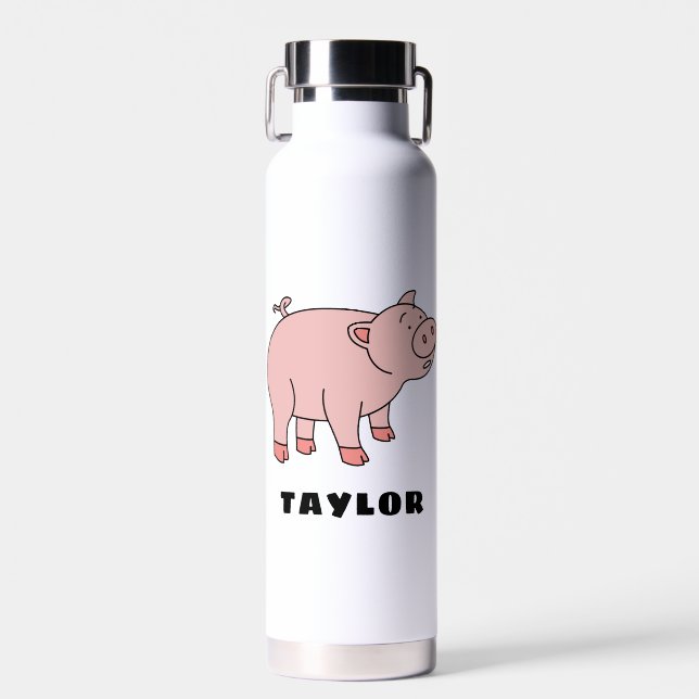 Cute Pig Unique Boy Personalised Custom Name Water Bottle (Front)