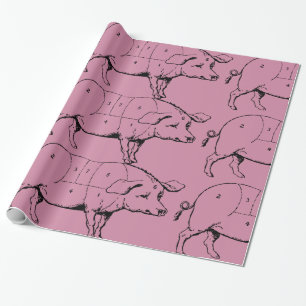 Cute Pig Vintage Illustration Meat Cuts Wrapping Paper
