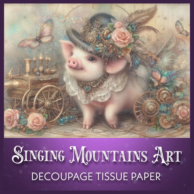 Cute Pig Watercolor Victorian Steampunk Decoupage Tissue Paper (Creator Uploaded)