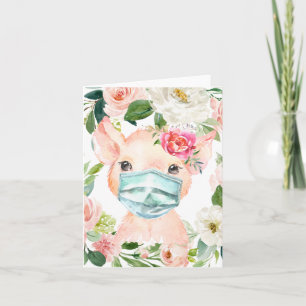 Cute Pig Wearing Mask   Social Distancing Card