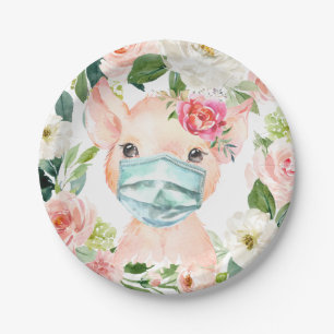 Cute Pig Wearing Protective Mask - Baby Shower Paper Plate
