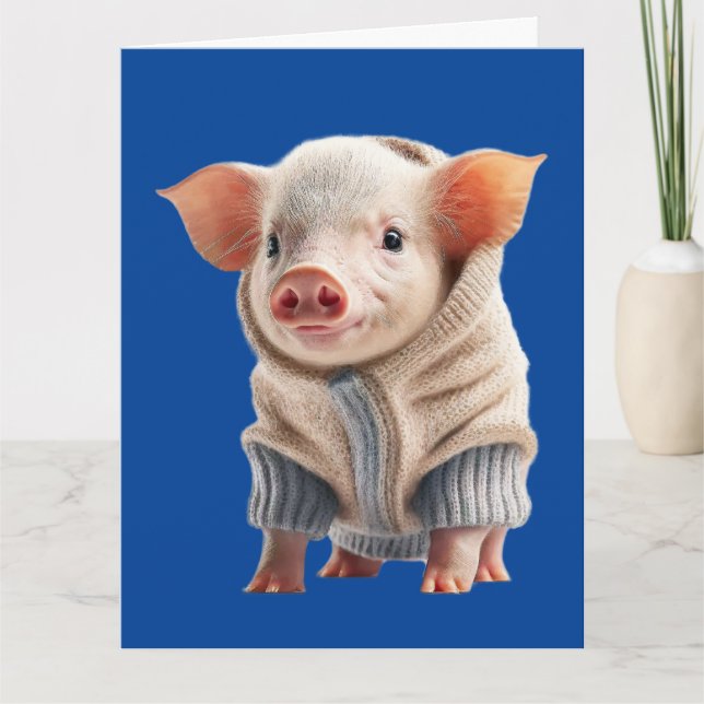 CUTE PIG WEARNING A SWEATER BIRTHDAY GREETING CARD (Front)