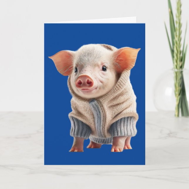 CUTE PIG WEARNING A SWEATER BIRTHDAY GREETING CARD (Front)