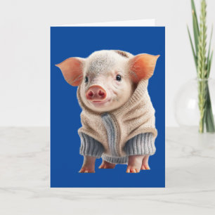 CUTE PIG WEARNING A SWEATER BIRTHDAY GREETING CARD