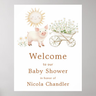Cute Pig Wheelbarrow Baby Show Baby Shower Welcome Poster