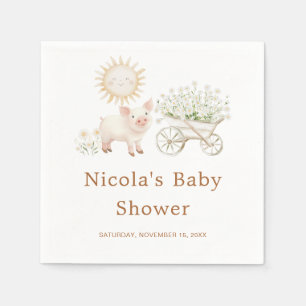 Cute Pig Wheelbarrow Baby Shower Baby Shower Napkin