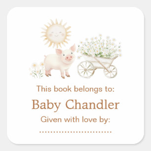 Cute Pig Wheelbarrow Baby Shower Baby Shower Square Sticker