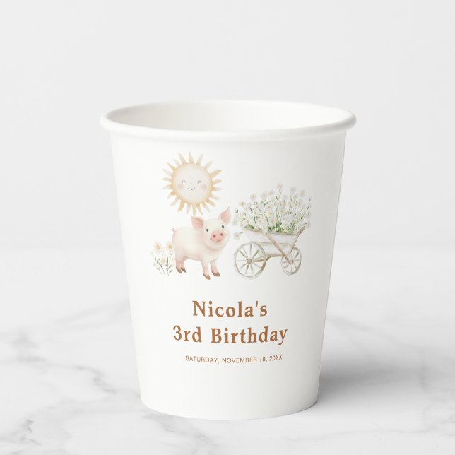 Cute Pig Wheelbarrow Baby Shower Birthday Paper Cups (Back)