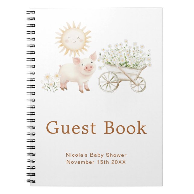 Cute Pig Wheelbarrow Baby Shower Guest Book (Front)