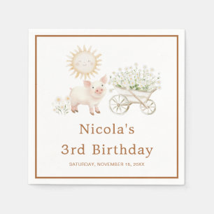 Cute Pig Wheelbarrow Birthday Napkin