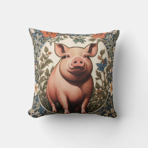 Cute Pig William Morris Inspired Cushion
