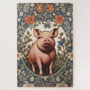 Cute Pig William Morris Inspired Jigsaw Puzzle