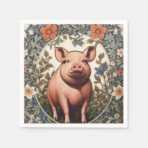Cute Pig William Morris Inspired Napkin