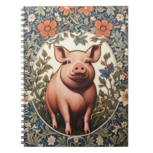 Cute Pig William Morris Inspired Notebook