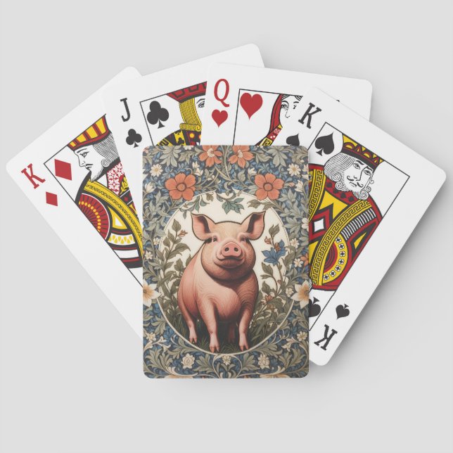 Cute Pig William Morris Inspired Playing Cards (Back)