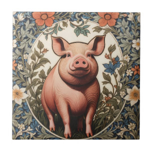 Cute Pig William Morris Inspired Tile