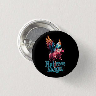 Cute Pig with Colourful wings Believe in Magic 3 Cm Round Badge