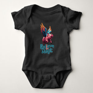 Cute Pig with Colourful wings Believe in Magic Baby Bodysuit