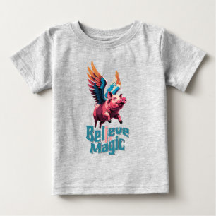 Cute Pig with Colourful wings Believe in Magic Baby T-Shirt