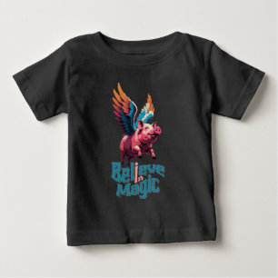 Cute Pig with Colourful wings   Believe in Magic  Baby T-Shirt