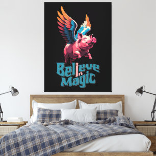 Cute Pig with Colourful wings   Believe in Magic  Canvas Print