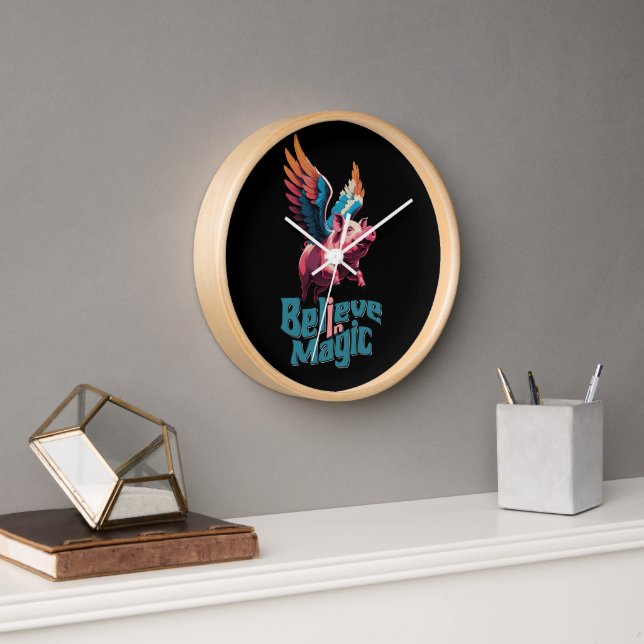 Cute Pig with Colourful wings | Believe in Magic  Clock (Office)