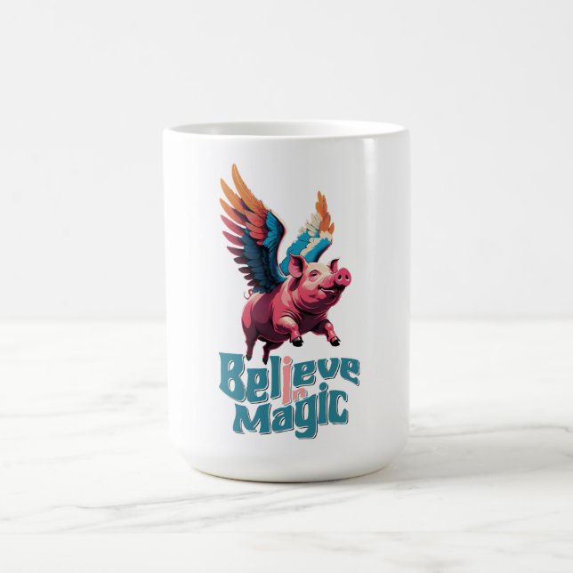 Cute Pig with Colourful wings | Believe in Magic  Coffee Mug (Center)