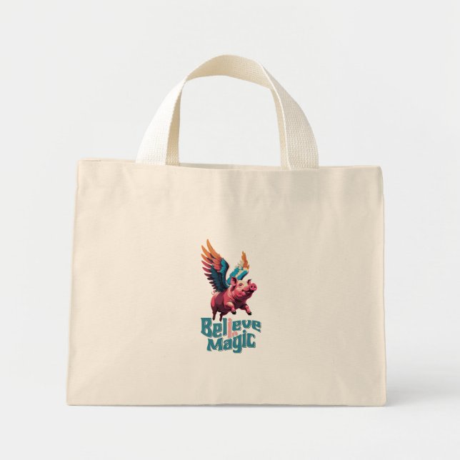 Cute Pig with Colourful wings | Believe in Magic  Mini Tote Bag (Front)