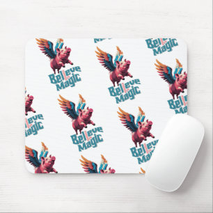 Cute Pig with Colourful wings Believe in Magic Mouse Mat