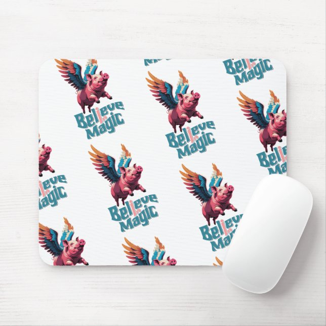 Cute Pig with Colourful wings | Believe in Magic  Mouse Mat (With Mouse)