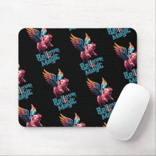 Cute Pig with Colourful wings   Believe in Magic  Mouse Mat