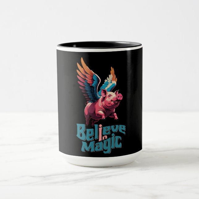 Cute Pig with Colourful wings | Believe in Magic  Mug (Center)