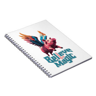 Cute Pig with Colourful wings   Believe in Magic  Notebook