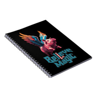 Cute Pig with Colourful wings   Believe in Magic  Notebook