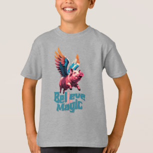Cute Pig with Colourful wings Believe in Magic T-Shirt