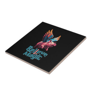 Cute Pig with Colourful wings Believe in Magic Tile