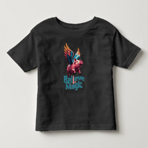 Cute Pig with Colourful wings Believe in Magic Toddler T-Shirt