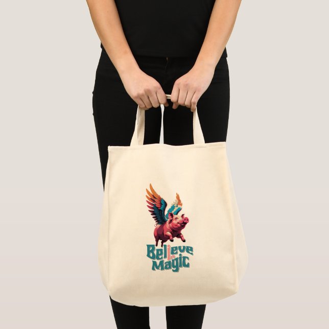 Cute Pig with Colourful wings | Believe in Magic  Tote Bag (Front (Product))