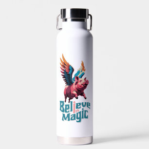 Cute Pig with Colourful wings Believe in Magic Water Bottle