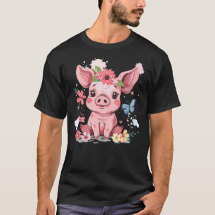 Cute Pig With Flowers I Kids Pig T-Shirt