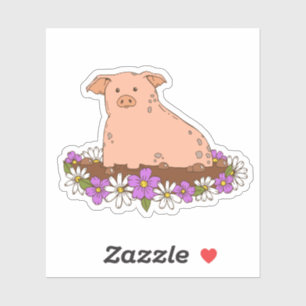 Cute Pig With Flowers Laptop Sticker