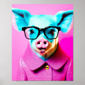 Cute Pig with glasses Pig Print Gift