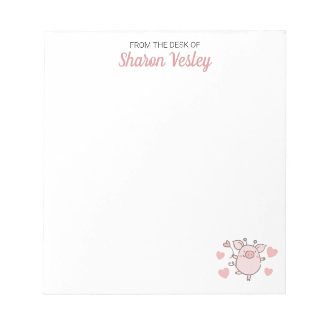 Cute Pig With Pink Hearts and Balloon To-Do List Notepad (Front)