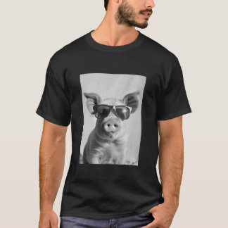Cute Pig with Sunglasses Cool Farm Animal Photo Bo T-Shirt